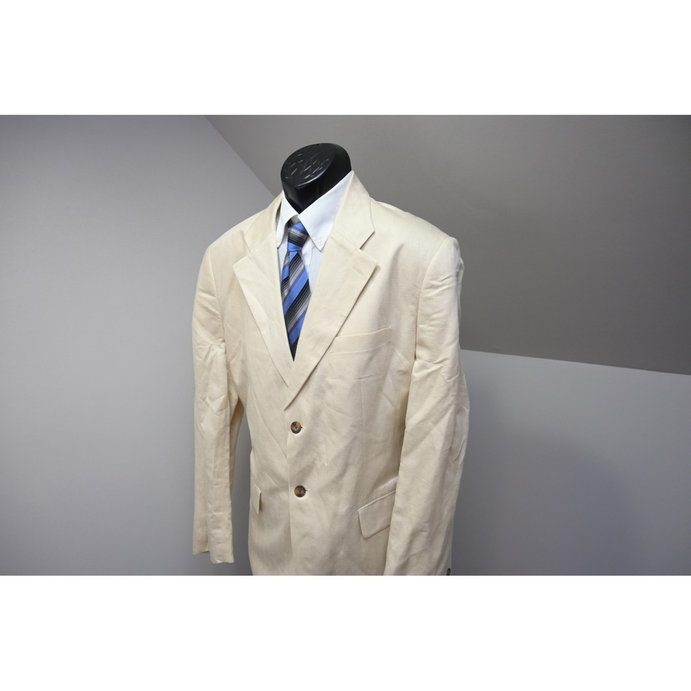 Cubavera Blazer Mens 2XL 46R Cream Herringbone Linen Blend 2-Button Jacket EUC
